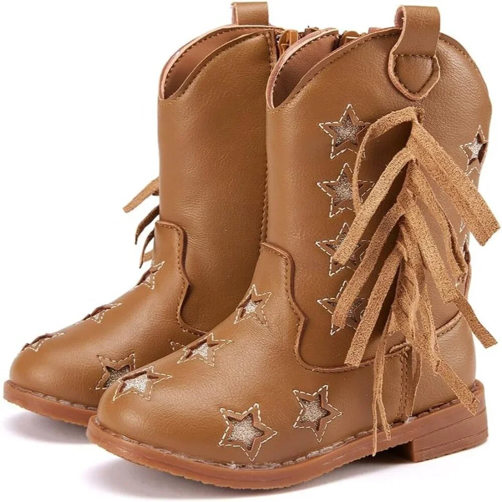 Girls 1-Camel Microfiber Little Kids Mid Calf Western Pointed Toe Riding Boots